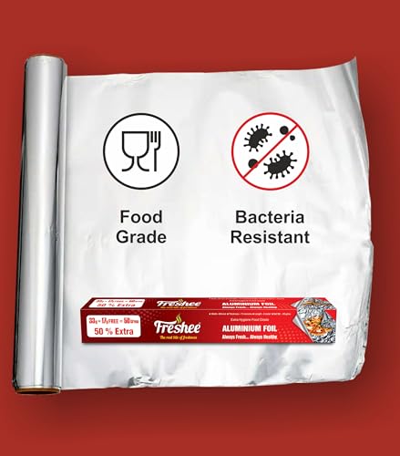 Image of Freshee 50gm Aluminium Silver Kitchen Foil Roll Paper| 11 Micron Thick| Food wrap|Disposable| Food Parcel| Hookah| Fresh Food| Food Grade