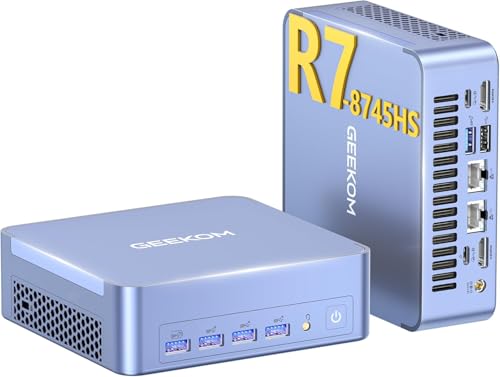 GEEKOM AX8 Max Mini PC with AMD Ryzen 7 8745HS Dual 2.5GbE LAN Port| 16GB DDR5,1TB NVMe SSD| Radeon 780M,USB4.0(40Gbps),Quad Display| Windows 11 Pro Gaming,Office,Video Editing