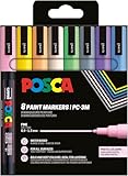 POSCA 186556 - POSCA Marker Set, 8 Acrylstifte Pastell PC-3M, Permanent Marker 0,9 - 1,3 mm Rundspitze