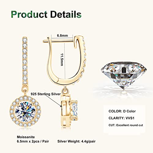 PROSTORRY 1CT Moissanite Dangle Earrings 925 Sterling Silver D Color Moissanite Pendant Drop Huggie Earring for Women Birthday Christmas Jewelry Gifts3