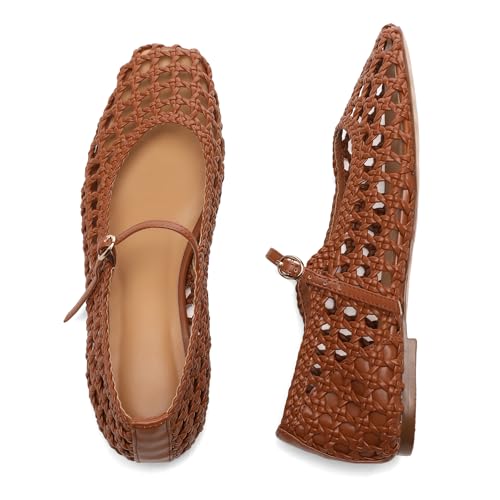 Image of Molozoey Woven Mesh Ballet Flats for Women with Metal Buckle Strap Ballerina Flat Shoes Comfortable Round Toe Mary Jane Flat.