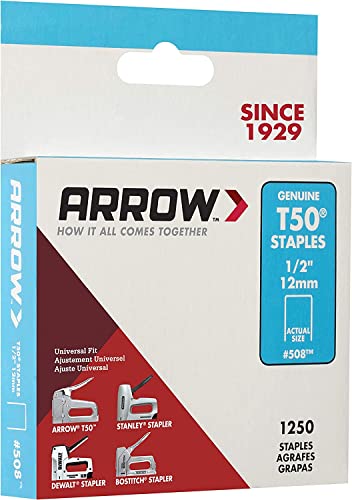 Arrow 508 Heavy Duty T50 1/2-Inch Staples For Upholstery, Construction, Furniture, Crafts, 1250-Pack #TOP4