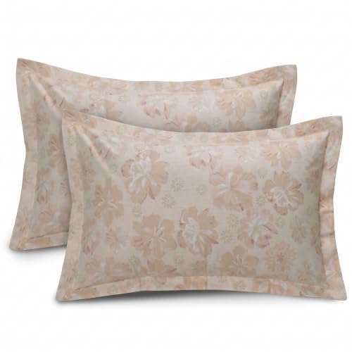 Image of Huesland by Ahmedabad Cotton 144 TC Cotton Bedsheet for Double Bed King Size with 2 Pillow Covers | Moccasin, Pastle Orange & Antique White