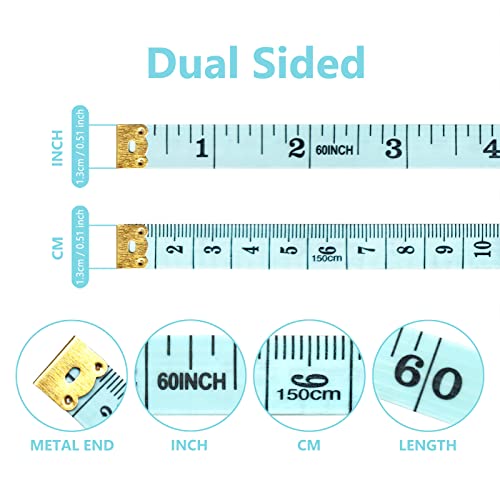 6 Pack Tape Measure Double Scale Flexible Ruler For Weight Loss Body Measurement Tailor Craft Vinyl Ruler, Has Centimetre Scale On Reverse Side 60-Inch Yellow, Pastel Pink, Blue, Green, Purple, White #TOP2