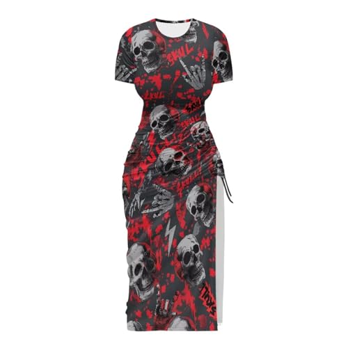 Image of Short Sleeve Dress for Women,Sexy Bodycon Dress,Plus Size Slit Dress,String Design s-4xl