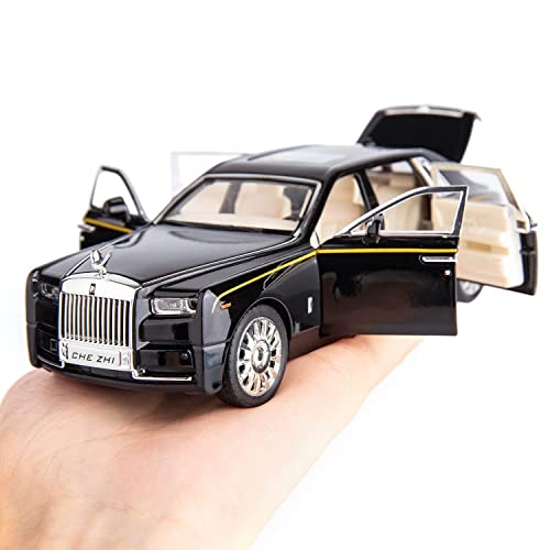 Image of 1:32 Scale Rolls Royce Phantom Toy Car | Metal Pullback Diecast Car for Kids with Openable Doors, Sound, Light Effects Toy for Car Enthusiasts (Black)