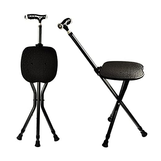 Hold 440 lbs Cane with Seat Combo Aluminum Alloy Portable LED Folding Walking Stick Chair Height Adjustable Heavy Duty Thick Stool Handy Unisex for Elderly Senior Light