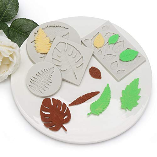 Leaf Fondant Mold, Beasea 4Pcs Leaf Mold Leaf Silicone Soap Mold Rose Polymer Clay Molds Maple Pattern Mold Candy Chocolate Cake Decorating Molds For Sugar Craft #TOP5