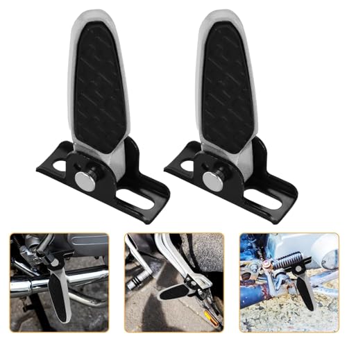 Image of Folding Rear Footrest Pedal Board for Electric Battery Car, Two Wheeler Vehicle, Black and Silver, Style 3, with Mounting Hardware