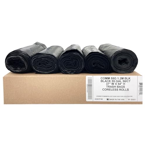 Ultrasac Heavy Duty 55 Gallon Black Trash Bags - (Value 50 Pack) - 1.5 MIL equivalent Industrial Strength Plastic 37