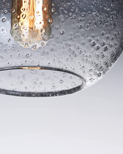 ARIAMOTION Pendant Lights Kitchen Island 3 Pack Hand Blown Glass Modern Farmhouse Lighting Clear Seeded Bubbles Dining Room Table Coffee Bar Counter Brushed Nickel Globe Shape 7.5 Inch Diam - Image 8