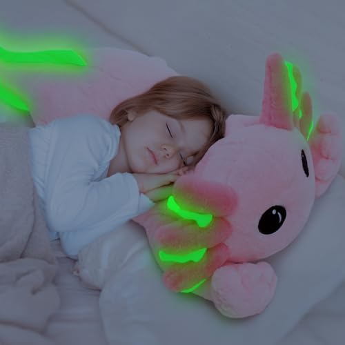 Image of MaoGoLan Giant Axolotl Plush Toy Stuffed Animal, 40 inch Glow in The Dark Axolotl Plush Pillow for Girl Boy Kid, Soft Jumbo Pink Salamander Body Pillow for Birthday Gift Baby Shower Party Favor Decor