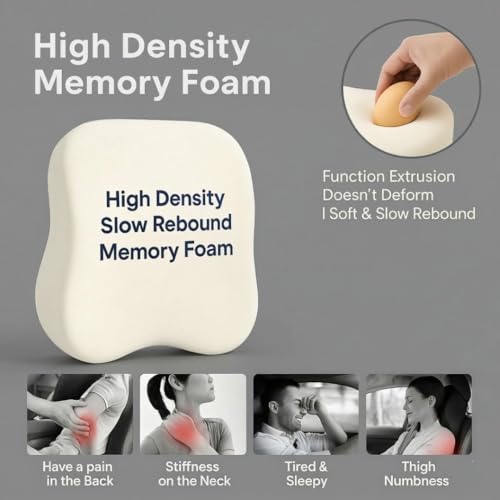 Image of Car Neck Pillow, Black | 100% Pure Memory Foam, Ergonomic Suede Headrest, Adjustable Strap, Cervical Support & Pain Relief, Universal Fit