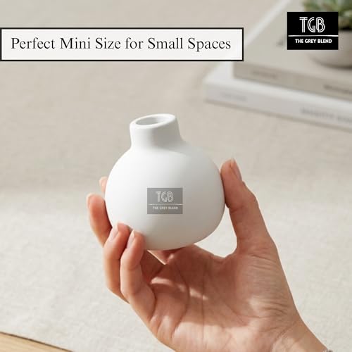 Image of Small Vase & Mini Bud Vase for Home Decor, White Handmade Concrete Flower Vase for Coffee Table, Shelf, Desk & Bedroom | Matte Finish (8x8 cm)