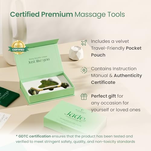 PLANTIFIQUE Jade Roller & Gua Sha Set – Real Jade Facial Tools for Skin Care Routine – Certified Face Massager for Radiant Skin