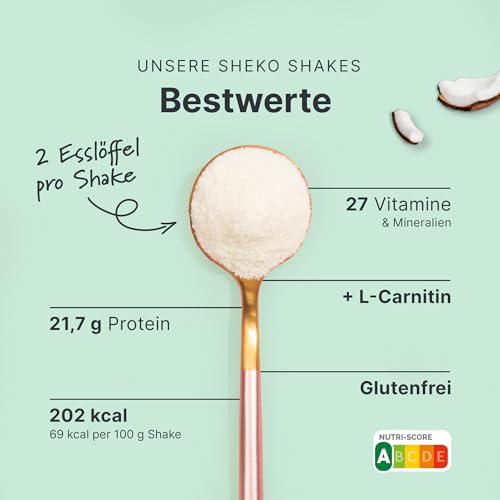 Sheko - Frullato Sostitutivo Di Base - 21 Frullati Per Barattolo - Alto Contenuto Proteico - Gusto Naturale - Frullato Dimagrante - Dieta (378 G, Cocco) - 3