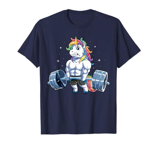 Unicorn Weightlifting T shirt Fitness Gym Deadlift Rainbow T-Shirt