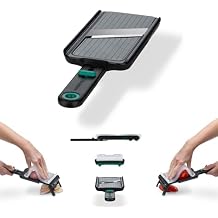 Dreamfarm Nocutu Handheld Safety Mandoline Slicer, Food Vegetable Cutter with Non-Slip Bowl Hook & Foot - Adjustable 1-3mm Slicer, Black/Green