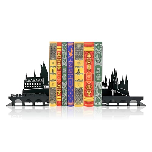 Magic School Metal Decor - Wizard School Bookends Minimalistic Magic Castle Design Magical Room and Office Decor Durable and Stylish Kids Book Ends H&P Decorative Bookends