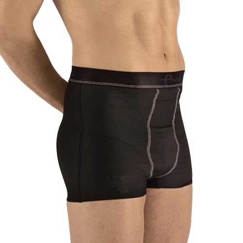 Medically Approved Hernia Boxer Shorts with 2 Removable Pads Inguinal Scrotal & Lower Abdominal Support Briefs Discreet Everyday Wear Black (XL) Waist 34