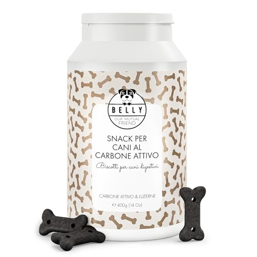 Belly® Biscotti Digestivi per Cani con Carbone Attivo – Snack Naturale per Diarrea, Prurito e Alitosi – Supporto Intestinale con Fibre Naturali – Gusto Vaniglia – Integratore per Cani (400g)