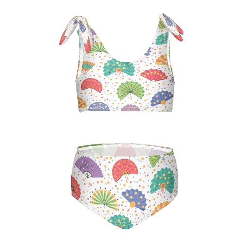 Dussdil Different Fans Flowers Stars Girls Swimsuits 2 Piece Swimwear Bikini Set Beach Bathing Suit for Summer Girl Kids 9-10T