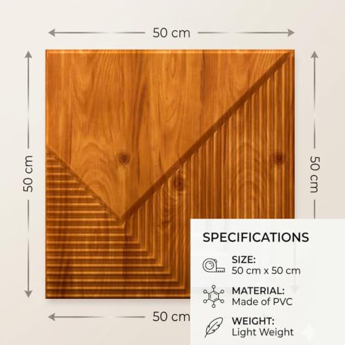 Image of Kayra Decor 3D PVC Wall Panels for Bedroom & Living Room | Plaina Design | Teak Wood Color | 19.7 x 19.7 Inch | Pack of 12 | 32.28 Sq Ft