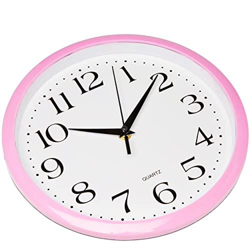 Image of Bernhard Products Light Pink Wall Clock Silent Non Ticking - 10 Inch Quality Quartz Battery Operated Round Easy to Read Home /Kitchen /Office /Classroom /School Clock