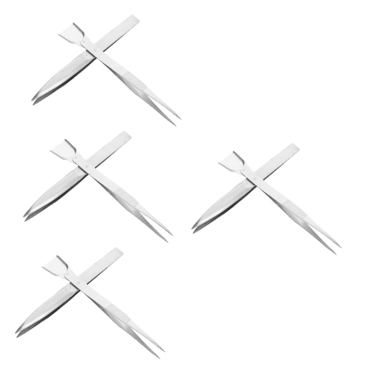 Tofficu 4 Set Pinzette Con Spatola Precisione Bene Presa Fabbricazione Pinzette Antiscivolo Strumento Artigianale Di Gioielli Acciaio Inossidabile Silver 2 Pezzi*4