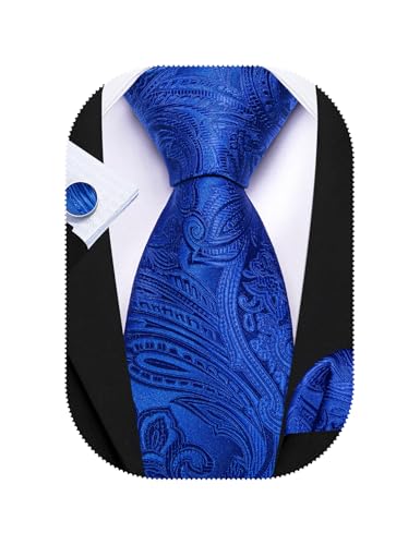 Image of Barry.Wang Paisley Tie Fashion Set Hanky Cufflinks Neckties for Men Woven Silk