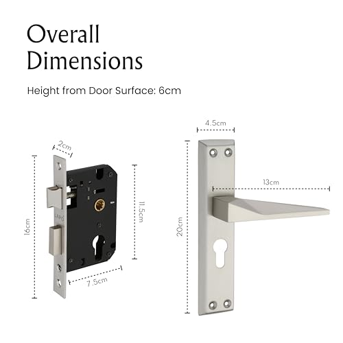 Image of LAPO Mortise Door Lock for Home Main Door & Bedroom with Handle, Left-Right Fit 30-50mm Door Home Office Hotel, Heavy-Duty 60mm Cylinder, 45x45mm Body, 3 Brass Keys | Matt Finish | CY-136