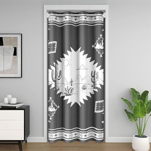 Manfei Cortina opaca para puerta de vaquero occidental, diseño de cactus del desierto del salvaje oeste, para dormitorio, puerta, sala de estar, cortina rústica de casa de campo azteca, decoración de