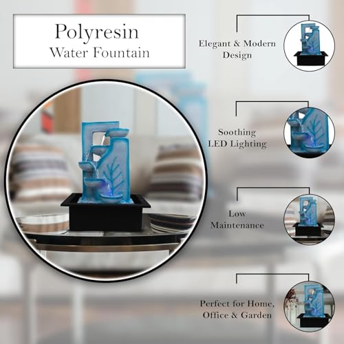 Image of LED Indoor Tabletop Water Fountain, Polyresin Cascading Waterfall Showpiece with Running Water and Light, Decorative Fountain for Home, Office, Living Room, Meditation, Vastu, Desk Decor