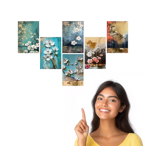 Image of Elegant Teal Gold & White Floral Art Print Set - Set of 2-4x6 Inch - Board (Pack of 6) - Sticker (Pack of 6) Wall Room Decoration art Poster Prints