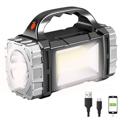 Solar Rechargeable LED Spotlight Searchlights, Super Bright 7000LM Handheld LED Searchlight, Multi-functional Portable Lamp Camping Lantern Flashlight, 8 Light Modes, Power Bank, IPX4 Waterproof -  HAASHADA, SY-FL-004