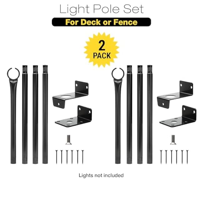 EXCELLO GLOBAL PRODUCTS 2 Pack of 5.3' Deck/Fence String Light Poles