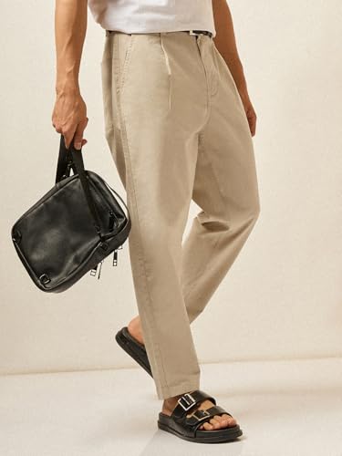 Image of THE BEAR HOUSE Men's Cotton Solid Cropped Carrrot Fit Chinos