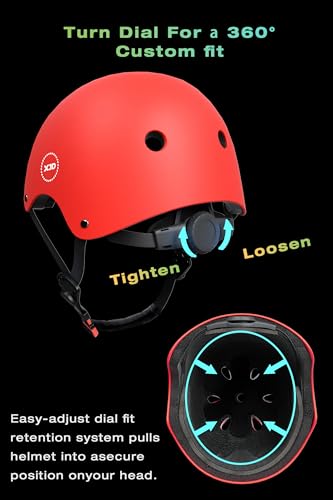 XJD Kids Bike Helmet,Multi-Sport Protective Gear Set for 3-5-8-14 Years Boys Girls with Knee and Elbow Pads Wrist Guards fit Roller Skates,Cycling,Skateboarding,Skating Scooter (Red, Medium) - Thumbnail 3