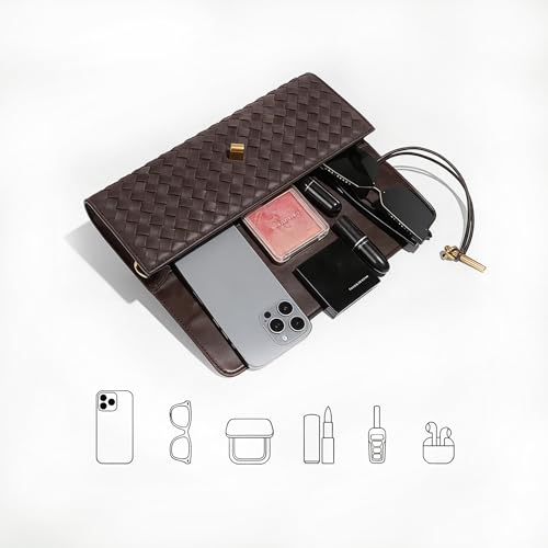 Image of JYG Suede Woven Handbag for Women Brown Evening Shoulder Bag Casual Clutch Purse Crossbody Satchel with Metal Buckle 2025