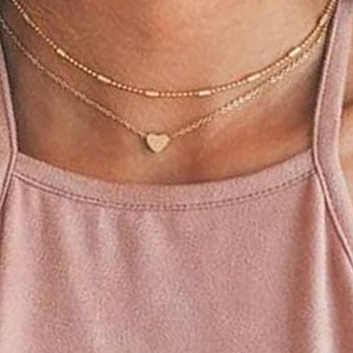 Love Heart Layered Choker Necklace Gold Simple Beads Pendant Necklace Simple Chain For Women And Teen Girls #TOP20