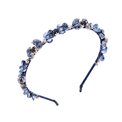 IYOU Vintage Crystal Headband Blue Shiny Rhinestone Hair Bands Party Prom Headwear Hair Accessories for Women and Girls