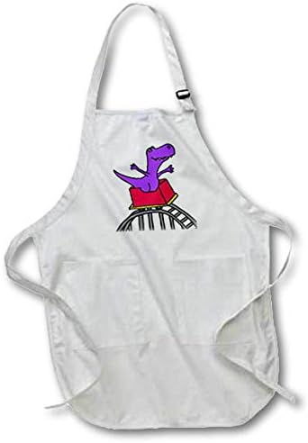 3dRose Full Length Apron - Funny Cool T-rex Dinosaur Riding Roller Coaster Cartoon 22 by 30-inches, Black (apr_281462_4)