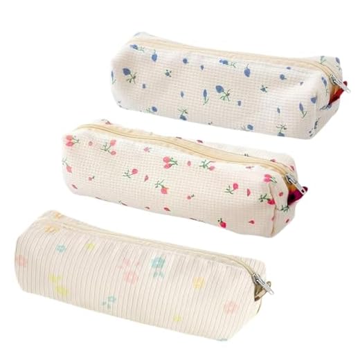 KEYRI 3 Piezas Estuche Escolar Bonito Estuche Lapices Estuche Pequeño para Material Escolar Cosméticos Pinceles Estuche Tela Pencil Case pour Estudiantes Niñas (Floral Rosa, Floral Azul, Margarita)