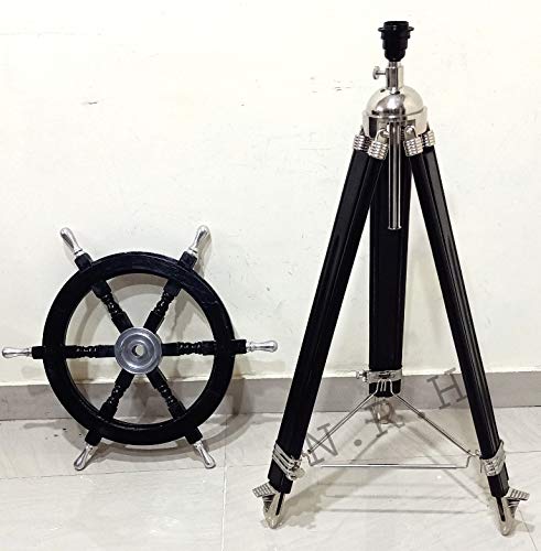 Lámpara de pie con pantalla náutica, estilo vintage, para dormitorio y oficina, trípode de madera decorativa