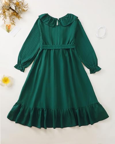 Girls Dress Fall Winter Party Dress, Girl Long Sleeve Ruffle Smocked Holiday Princess Dresses for Kids Size 7-12T2