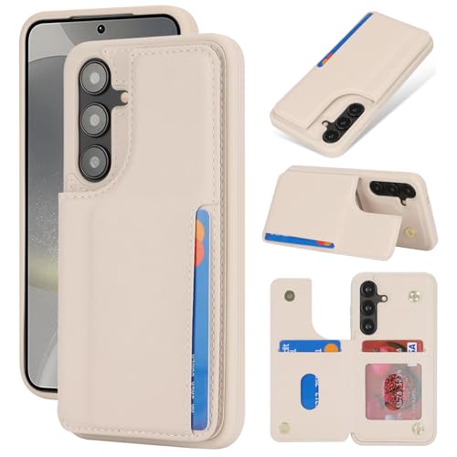 Étui portefeuille Samsung Galaxy S24 beige avec fentes pour cartes et protection intégrale