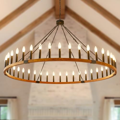 60-Inch Wagon Wheel Chandelier 42-Light Wood Rustic Farmhouse Light Fixture
