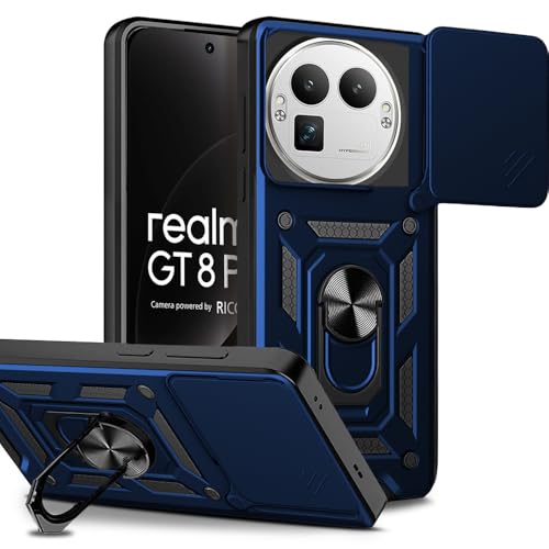 Image of AESTMO Tough Armor Realme GT 8 Pro 5G Bumper Back Case Cover | Ring Holder & Sliding Camera Shield Cover | 360 Degree Protection Back Case Cover for Realme GT 8 Pro 5G (Blue)