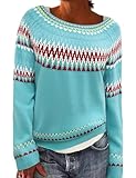 heekpek Maglione Donna Invernale Girocollo Pullover Maglione Caldo Norvegese Alpaca e Albero di Natale Maglia Manica Lunga Maglioncino Largo Maglioni, Blu Fair Isle, M