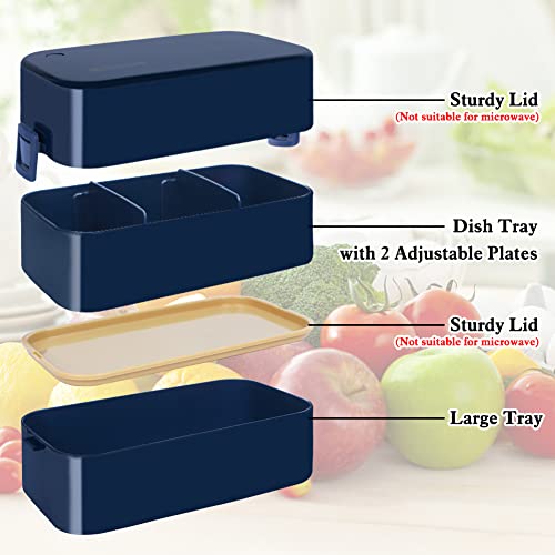 UHAPEER 2 Tier Lunch Box Bento Box with Lunch Bag | Cutlery, Bento Lunch Boxes with Adjustable Compartments for Adults and Kids, Portable Leakproof Food Container Lunchbox for Work and School - Image 2